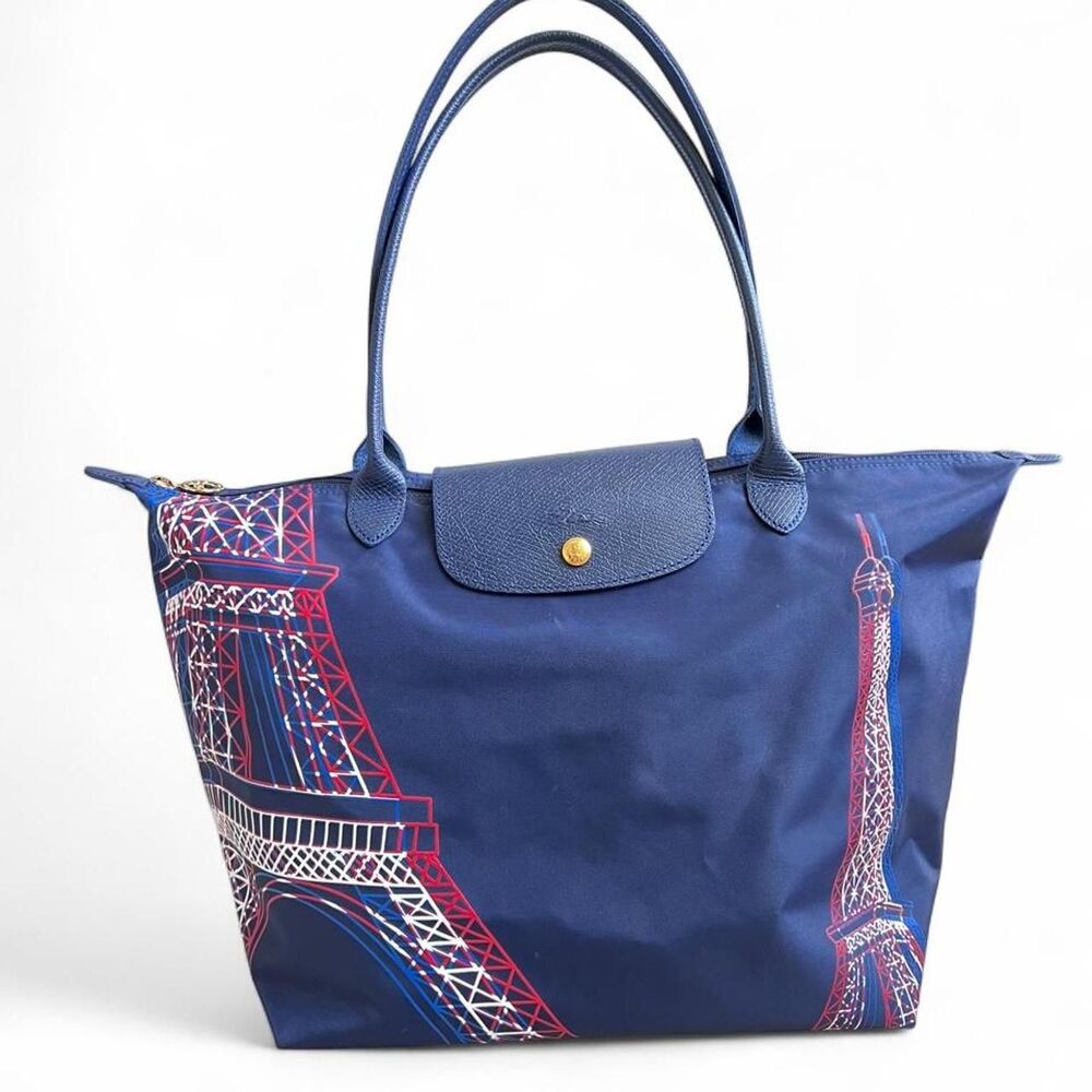 RARE! Longchamp Le Pliage Eiffel Tower ToteBag Navy Paris Limited Edition